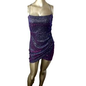Windsor Jr Medium Strappy Party Mini Dress Glitter Disco glam Y2K Fairy